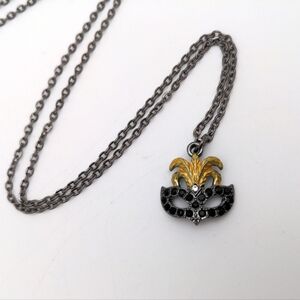 Mardi Gras Mask Black and Gold Pendant Necklace